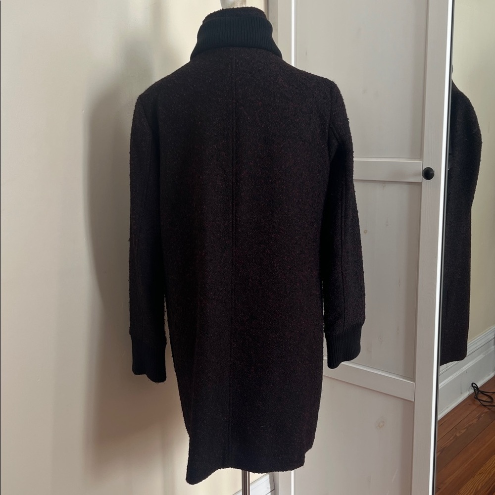 RACHEL Rachel Roy Burgundy/Black Bouclé Funnel Neck Wool Blend Zip Coat Size L - Picture 7 of 11